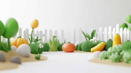 Colorful vegetable garden scene whimsical setting 3d illustration playful environment close-up view creative concept