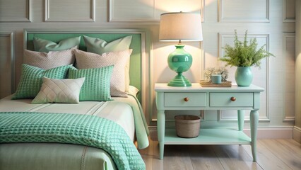 Mint Green Bedroom Lamp & Pillows: French Country Interior Design - Rule of Thirds Photography