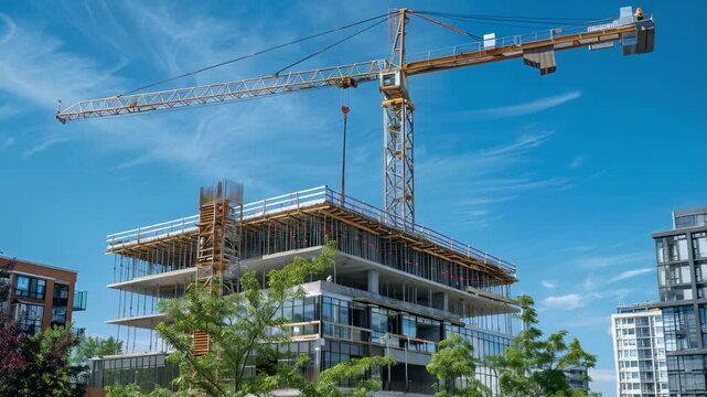 construction crane and uncompleted modern building