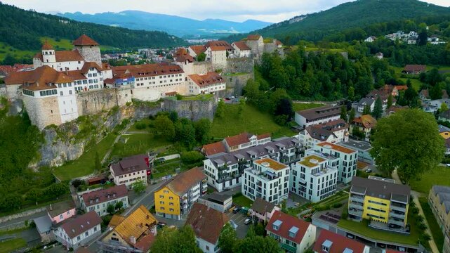 4K Drone Video of the Historic Festung Aarburg Castle in Aarburg, Switzerland