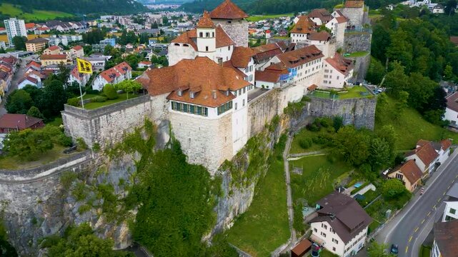4K Drone Video of the Ancient Festung Aarburg Castle in Aarburg, Switzerland