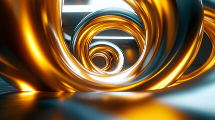 Abstract 3D Gold and Silver Spiral Background