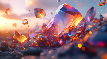 Amber Crystal Explosion 3D Illustration