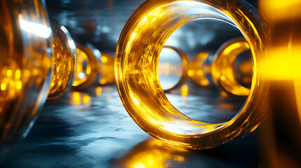Golden Rings Abstract 3D Background Illustration