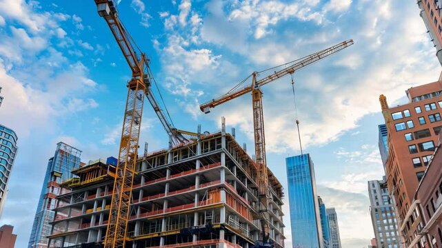 construction crane and uncompleted building in the modern city