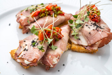 Gourmet appetiser on a white plate