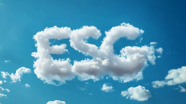 The image is a cloud formation that spells out the word "ESG" in the sky. Environmental, social, and governance