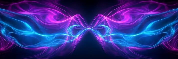 Neon cyan and purple glowing radiant arcs creating balanced symmetrical shapes