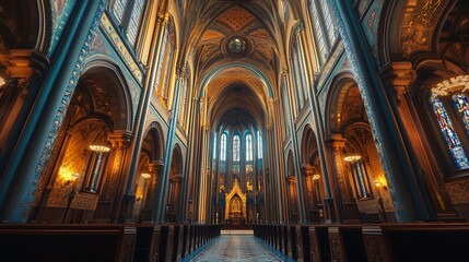 Grand Cathedral Interior, Architectural Beauty, Religious Space