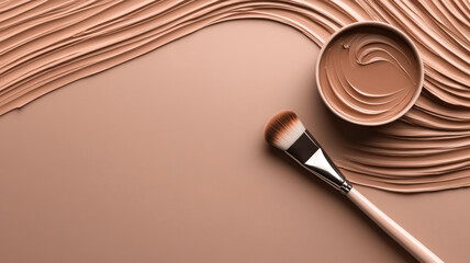 Foundation brush and cream over smooth, textured surface