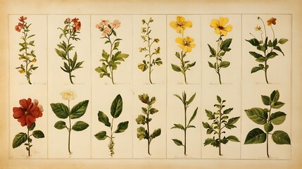 Vintage Botanical Illustration: A Collection of Exquisite Floral Drawings. AI Generated