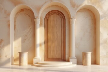 Elegant Decorative Arch with Wooden Door and Columns