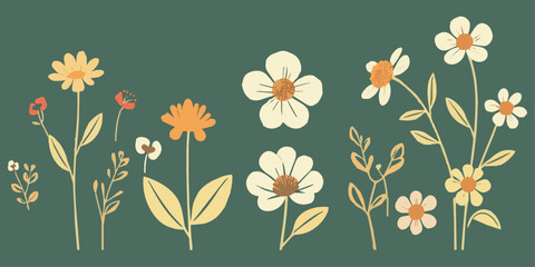 Set of flower elements. collection with flowers, leaves, herbs and berries. clip art Vector illustration design isolated flower, vintage, summer, clip art, flat, vector, leaf, floral, element, 