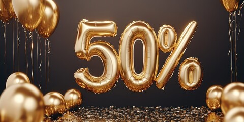 Golden Balloons with 50 Percent Discount Offer