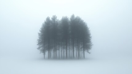 Mysterious foggy forest scene nature winter serene tranquil atmosphere