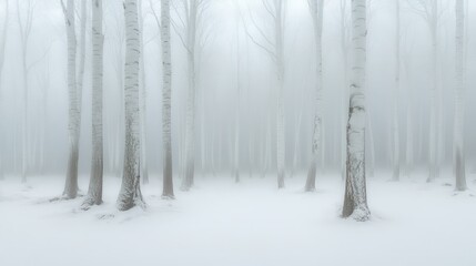 Fototapeta premium Misty winter forest adventure snowy landscape nature tranquil environment