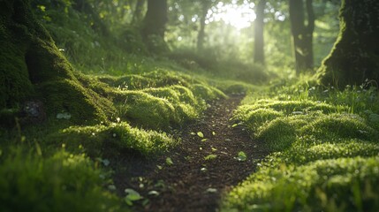Fototapeta premium Exploring a serene forest path nature trail scenic landscape lush green environment