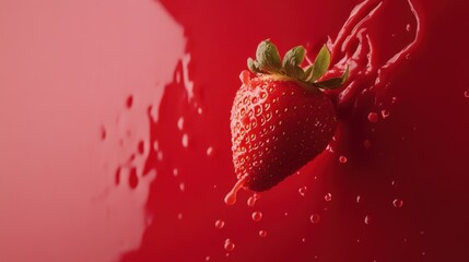 Fresh Strawberry with Splashing Red Liquid Background