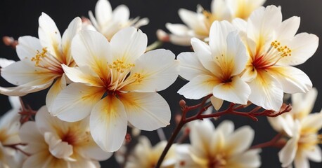 Delicate white petals with yellow and red veins, garden, nature