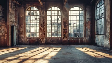 Abandoned Factory Interior with Sunlight. Concept of Industrial Decay and History.