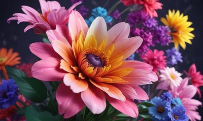 Obraz premium Colorful floral bloom against abstract background, glowing, intricate