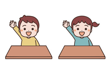 手を挙げる男の子と女の子