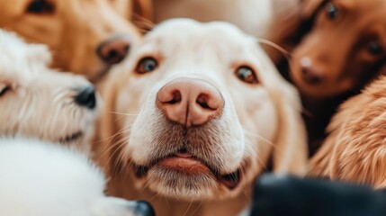Obraz premium Playful dogs gather together a cozy space captured heartwarming close-up