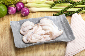 Delicous fresh raw uncooked octopus