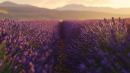 Obraz premium A picturesque lavender field with fragrant purple blooms swaying in the breeze, ideal for nature lovers and photographers.