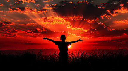 silhouette of a person in the sunset for new year