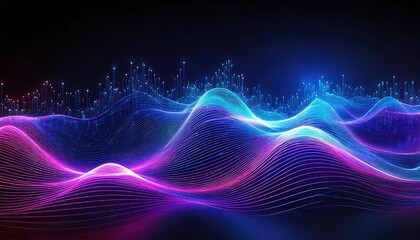 Fototapeta premium Abstract Digital Waveform Landscape Neon Lights Data Visualization