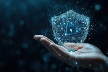 Protecting digital assets cybersecurity shield concept in futuristic environment