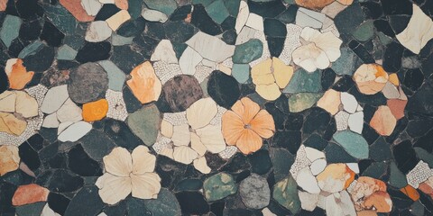 Intricate mosaic art from Pompeii displaying a blend of colors and floral motifs in ancient design