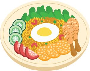 Illustration of Fried Rice With Chicken Drumstick Side Dish On Plate