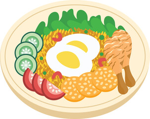 Illustration of Fried Rice With Chicken Drumstick Side Dish On Plate