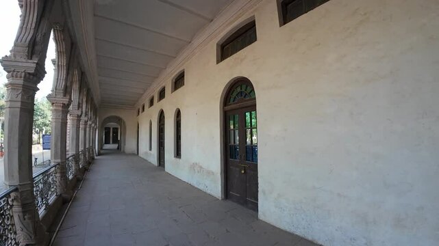 An elegant gallery of the Mubarak Mandi Palace in Jammu