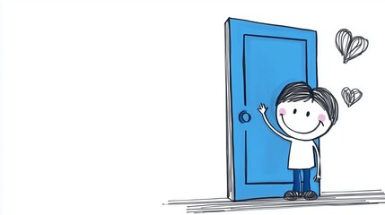 laughing child at the door illustration