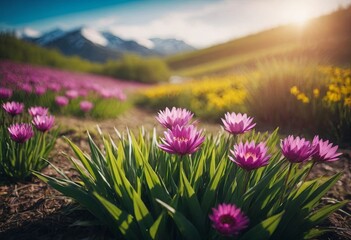 Obraz premium blooming spring park country landscape , realistic illustration
