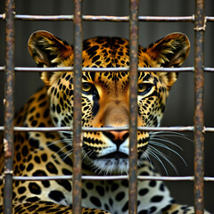 Fototapeta premium Caged spotted leopard