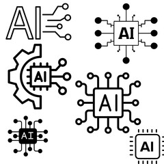 Artificial intelligence AI pictogram. Technology related to artificial intelligence, computers and systems that are intelligent, graphic of robot ,set