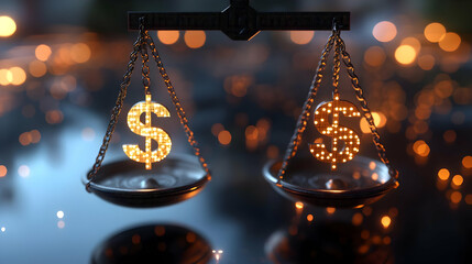 3D Illustration of Balanced Dollar Signs