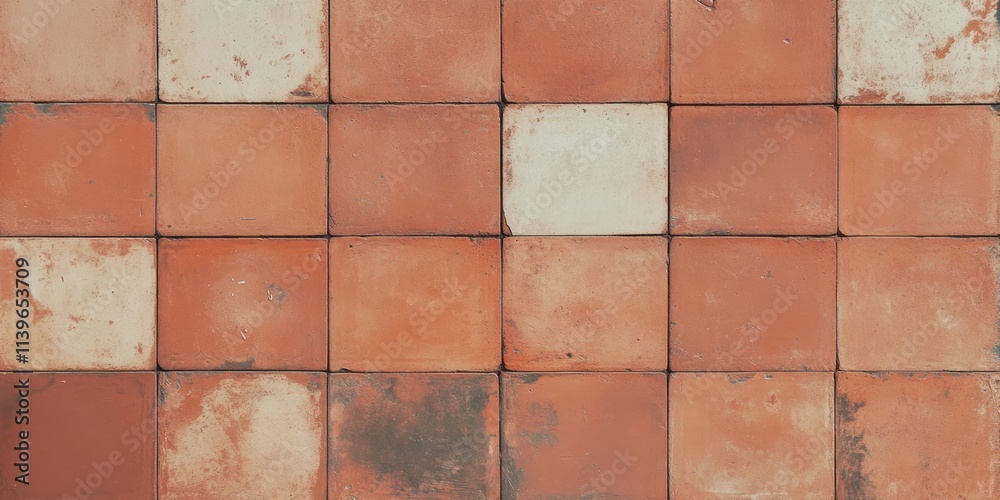 Poster texture of terracotta tiles showcasing earthy tones and unique patterns in decorative flooring