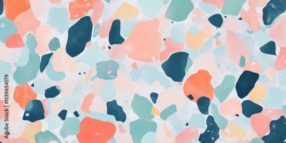 Poster Colorful terrazzo flooring texture with diverse patterns and shapes suitable for modern design projects