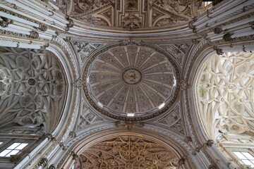 Ceiling view of the Mezquita Cathedral of Cordoba in the Spanish city of Cordoba, Andalusia, Spain