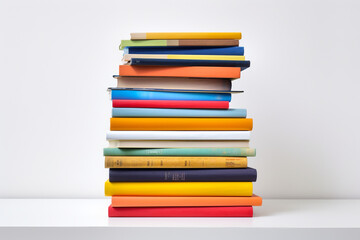 Stack of colorful books on white background