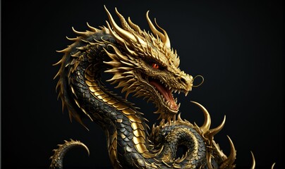 Obraz premium Majestic Golden Dragon: A Symbol of Power and Wisdom
