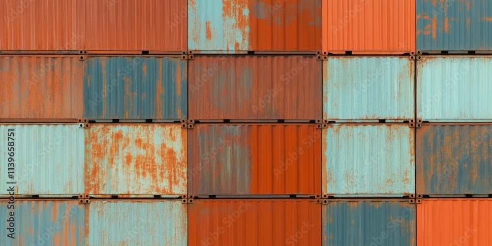 Aufkleber Seamless pattern of vibrant rusty shipping containers displaying contrasting colors and textures