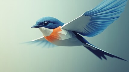 Obraz premium A swallow in a stylized 3D illustration, featuring geometric shapes and a modern, sleek appearance.