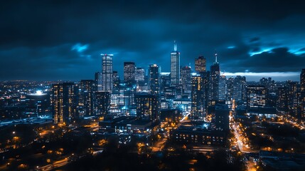 Night Cityscape Aerial View. Urban Skyline at Night. Metropolis.