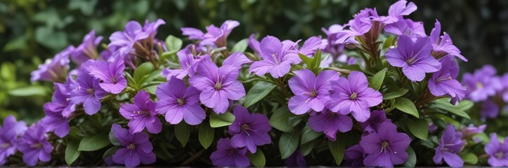 Colorful Brunfelsia purple flowers growing in the wild, natural landscapes, gardens